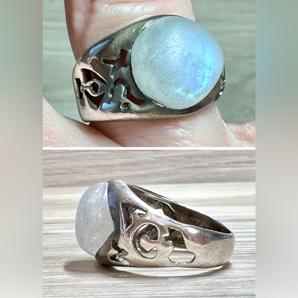 Badavici H.K. Jewelry - Vintage Badavici H.K. Sterling Silver Rainbow Moonstone Cabochon Ring, Size 7